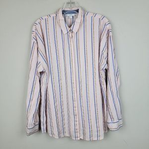 J. Jill Pink Blue Gold Oversized Metallic Stripes Button Down Long Sleeves Shirt